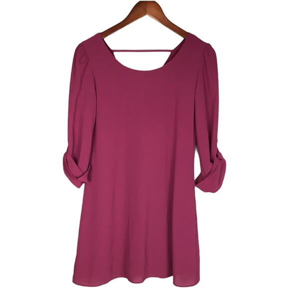 Speechless Dress Roll Tab Sleeve Burgundy Mini Women's XS Casual Party Guest - Picture 1 of 11